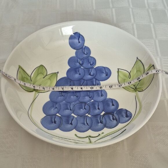 Hand-Painted Blue and Green Ceramic Serving Bowl - Picture 9 of 16
